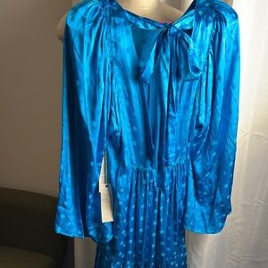 Electric Blue Pleated Maxi Dress with Bishop Sleeves